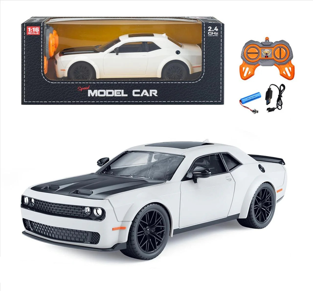 1:16 Remote Control Dodge Challenger | 2.4GHz RC Car with LED Lights & Rechargeable Battery