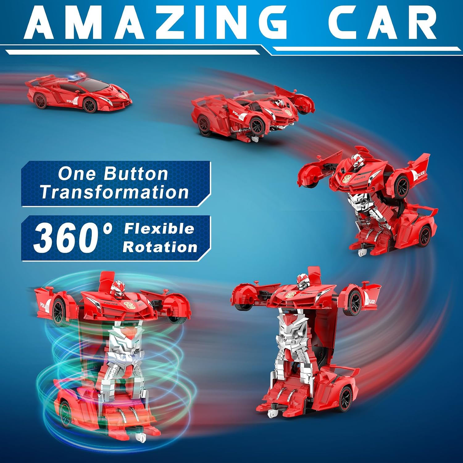 1:18 2.4Ghz RC Scale Transforming Car Kids Toys with 360 Degree Rotating Drifting