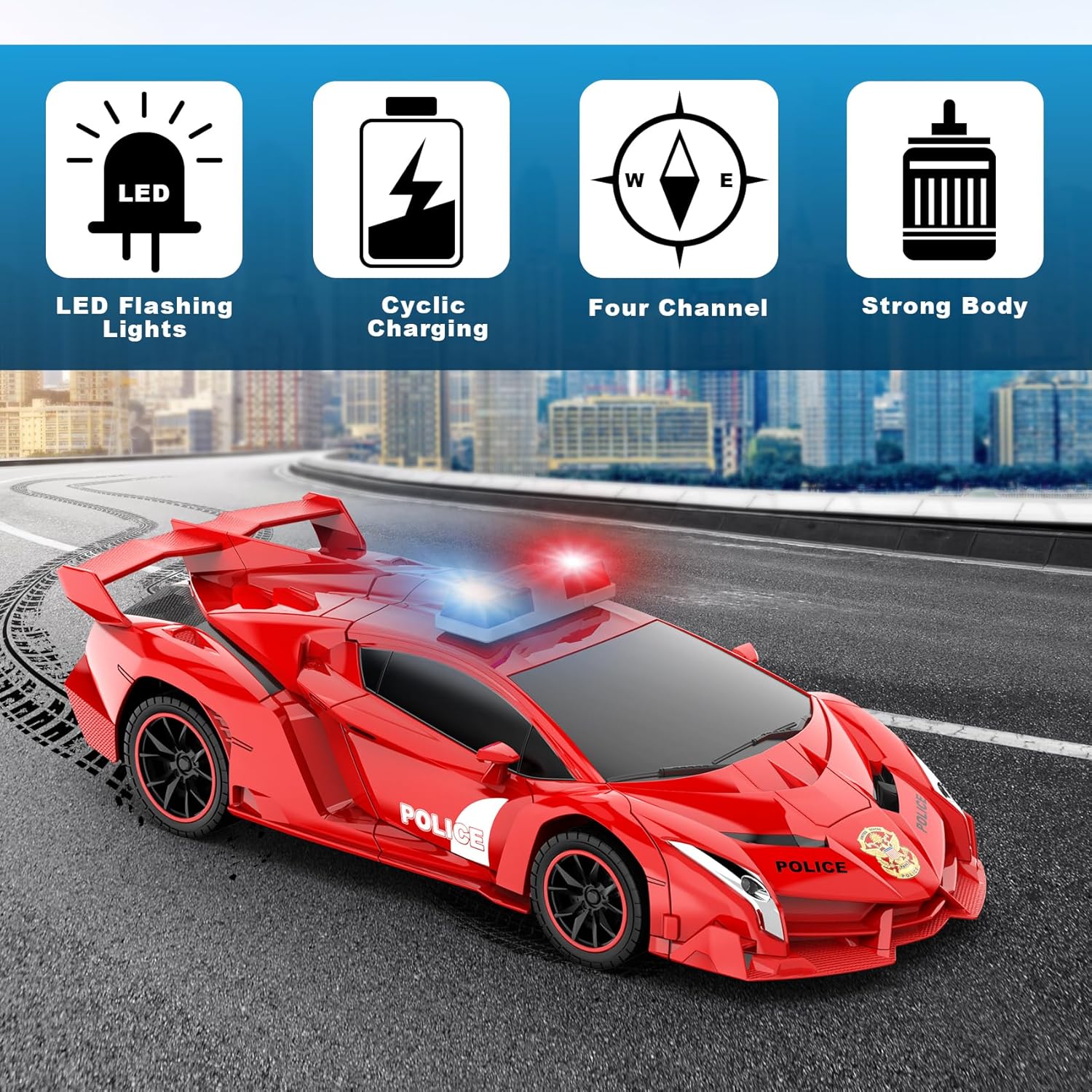 1:18 2.4Ghz RC Scale Transforming Car Kids Toys with 360 Degree Rotating Drifting